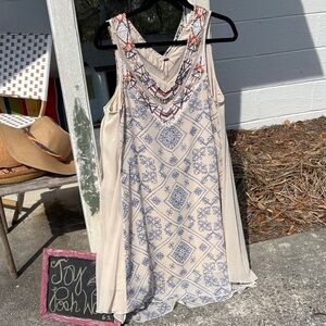 Boho Free People Sleeveless Dress with Embroidered Details
